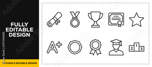 Quadro su tela flat vector illustration line art icon bundle set design covering awards degree
