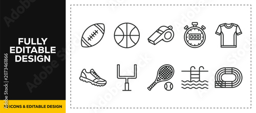 Obraz na plátně flat vector illustration line art icon bundle set design representing sports bas