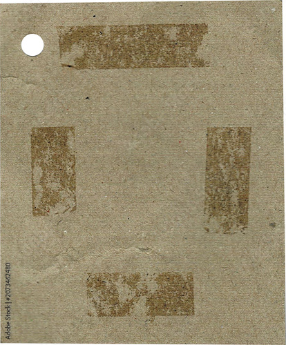 Brown recycled paper tag with adhesive tape marks