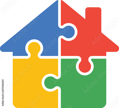 Valokuva House shaped puzzle pieces concept illustrating real estate homeownership and pr