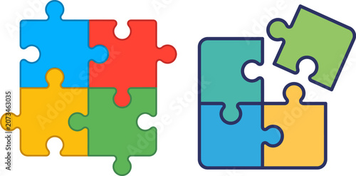 Obraz na płótnie Colorful jigsaw puzzle pieces illustration with complete and incomplete sets vec