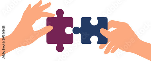 Фотография Two hands connecting jigsaw puzzle pieces symbolizing collaboration and problem