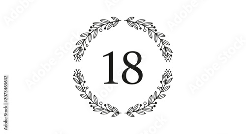 Elegant floral wreath design with the number 18 prominently displayed in the center.