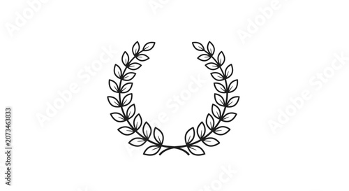 A simple, elegant black and white illustration of a laurel wreath on a plain white background.