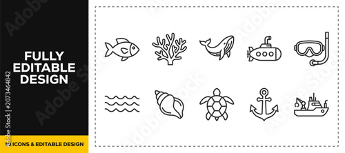 Obraz na płótnie flat vector illustration line art icon bundle set design featuring marine life o