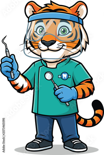 Colorful Cobra Operating Room Nurse Cartoon Mascot Vector Illustration, Assisting Surgery, Isolated on White Background