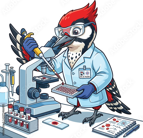 Colorful Orca Medical Records Specialist Cartoon Mascot Vector Illustration, Organizing Medical Records, Isolated on White Background