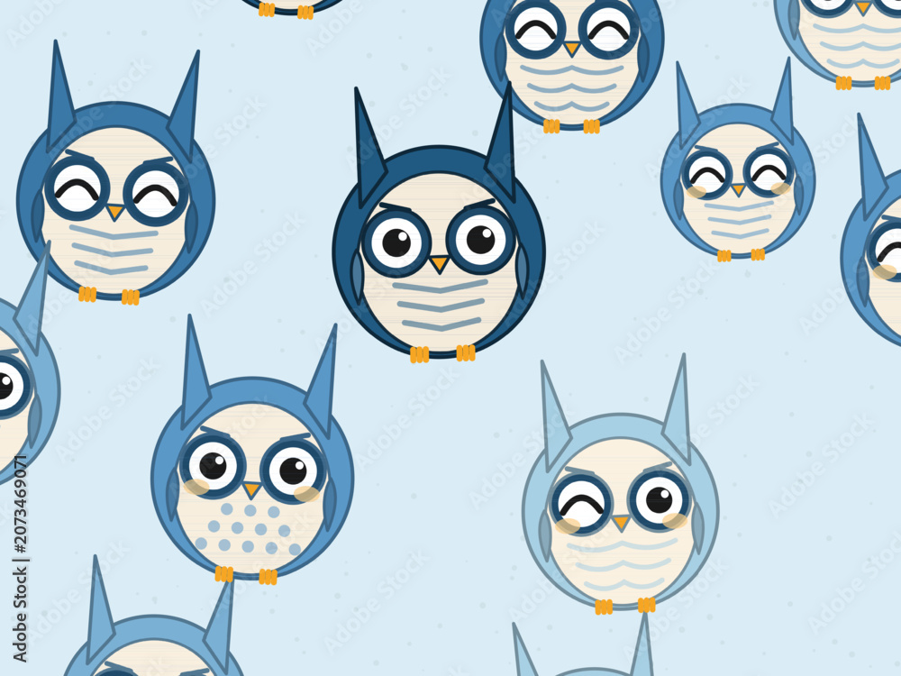 Fototapeta premium Whimsical Owl Faces Nursery Pattern Vector