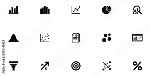 Data Analysis Icons: Charts, Graphs, Statistics, and Research Symbols