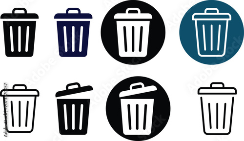 Fotografie Waste Disposal Trash Bin Icon Set Featuring Garbage Collection Recycling Sanitat