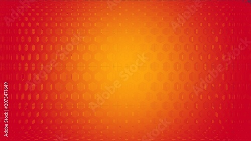 Abstract orange and red hexagonal grid background with center glow effect.