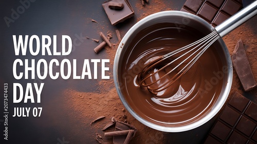World chocolate day celebration melted chocolate and cocoa bean arrangement