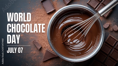 World chocolate day celebration melted chocolate and cocoa powder arrangement