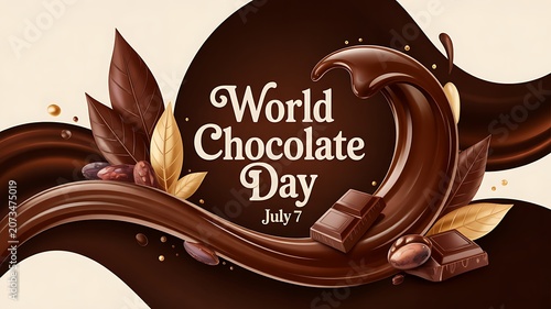 World chocolate day celebration with cocoa beans and melted chocolate