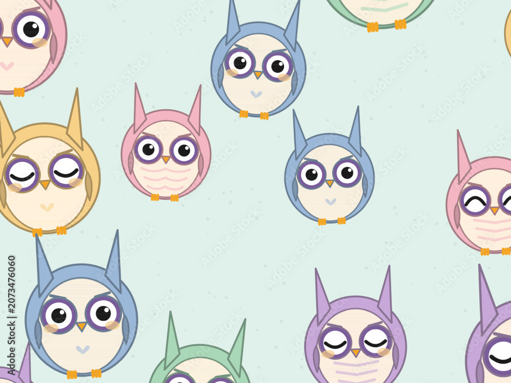 Fototapeta premium Cartoon Owl Pattern Kids Forest Background