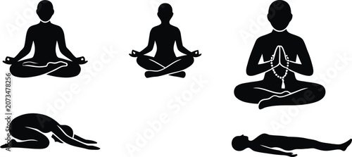 Quadro su tela Black silhouettes of people doing yoga poses