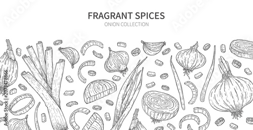 Принти на полотні Onion, leek, onion rings and slices