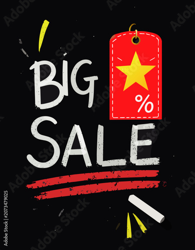  Gran promoción con una etiqueta roja de descuento en un llamativo cartel diseñado para campañas de ventas y liquidaciones.
