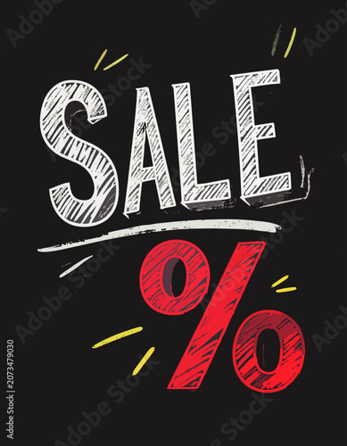 Diseño comercial con texto de rebajas y gran símbolo de porcentaje para campañas promocionales y ofertas de temporada.
