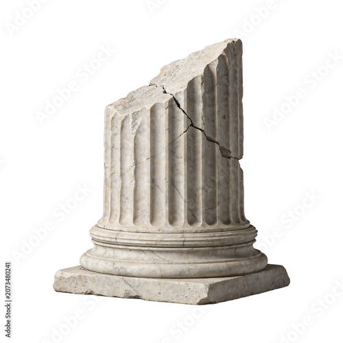 Broken Ancient Roman Column Base Background Element with Transparent Layer