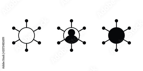 Cuadro en lienzo Minimalist network connection icons set, black and white digital infrastructure