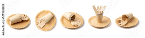 Paper Plate, Fork, Knife, Eco Tableware, Disposable Cutlery, Biodegradable, Eco Bio Table Setting for Picnic