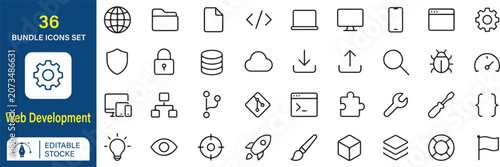 Photos Web Development Icons Set 36 Outline Vector Symbols Programming Coding UI UX Sof