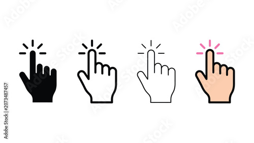 Fotografie Four different hand icons pointing with index finger  click  cursor  pointer