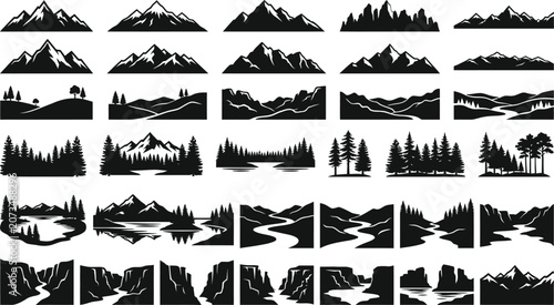 Black and white of various mountain silhouettes and peaks mountain peaks mountain range mountain landscape
