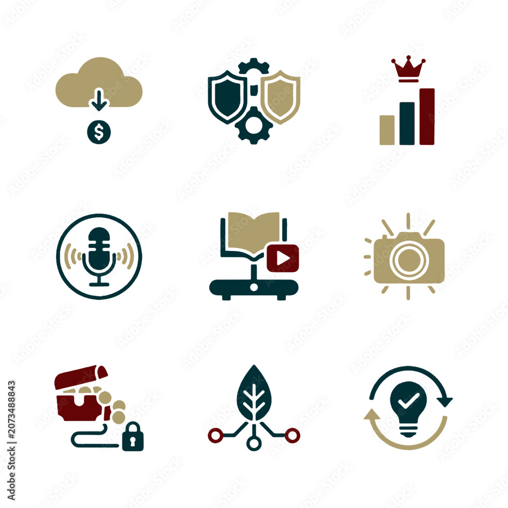Fototapeta premium Icons representing digital tools and services in flat design 
