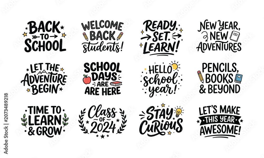 Fototapeta premium Back to school typography and illustration set