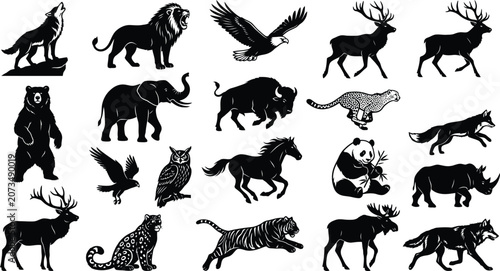Photography A collection of 20 detailed vector silhouettes of majestic wild animals