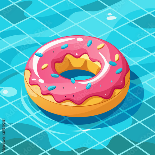 Donut Swim Life Ring Buoy Floating in Swimming Pool Mockup 02