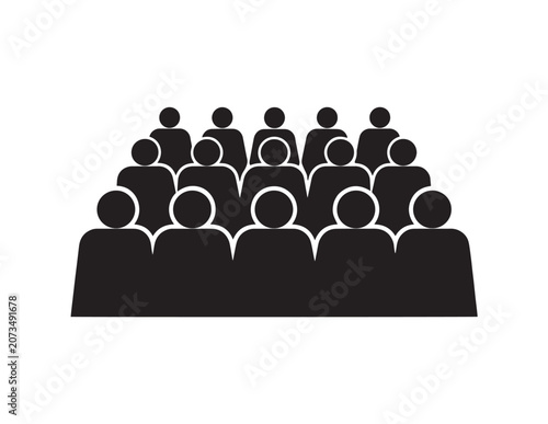 Audience crowd vector icon, a black silhouette of people in rows, representing a group, public, or community, ideal for event, presentation, or social media graphics.
