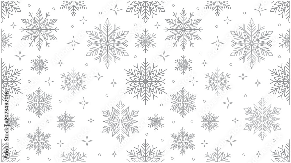 Fototapeta premium Minimalist winter snowflake pattern on white background.