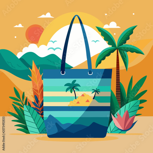 Beachside Elegance With Tropical Tote Bag Mockup PSD