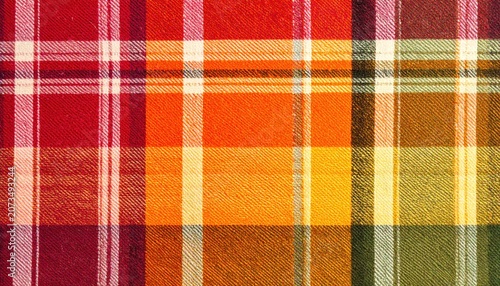 Vibrant Plaid Fabric Texture - Tartan Pattern in Warm Autumn Colors
