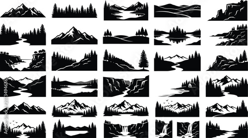Black and white of various trees, plants, and foliage silhouettes tree silhouettes plant silhouettes