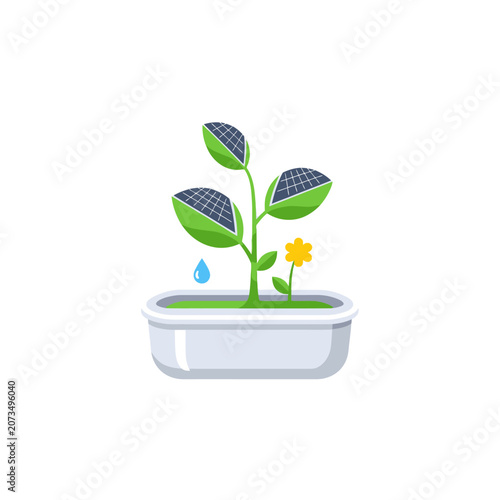 A small green plant grows inside a simple white container pot