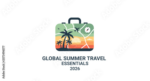 A flat vector illustration of a suitcase for summer vacation trips