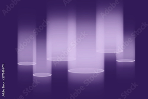 Background with bright, isolated white light from a spotlight, lantern, or lamp on a dark purple background. Vector illustration of isolated light.