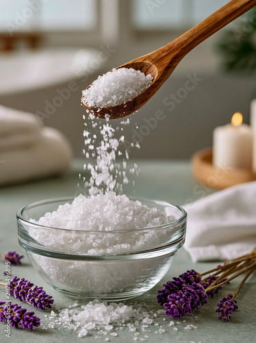 Coarse Sea Salt with Wooden Spoon – Natural Gourmet Seasoning, Culinary Ingredient and Rustic Kitchen Concept