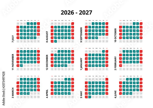 English 2026-2027 Horizontal 4x3 Grid Whitespace Focus Yearly Planner Clean Minimalist Line Art Grid (Compatible with 2037-2038 and 2054-2055).