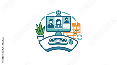 Remote worker on computer screen.