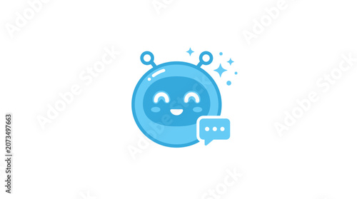 Smiling Blue Chat Bot Icon Face.