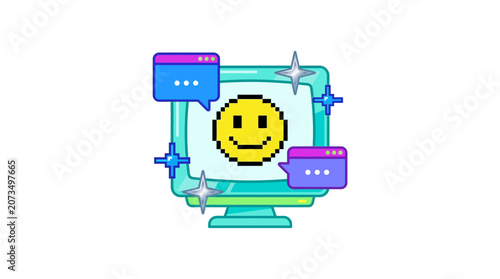 Smiling emoticon on computer screen display.