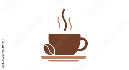 A simple brown icon of a steaming hot cup of coffee