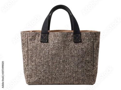 Stylish brown textured canvas tote bag isolated on white