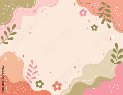 Trendy Abstract Abstract Curvy Shapes Instagram Post Template, Soft Natural Colors, Plant Line Art Vector. A stylish and trendy vector template for Instagram posts or square flyers. Features a modern 