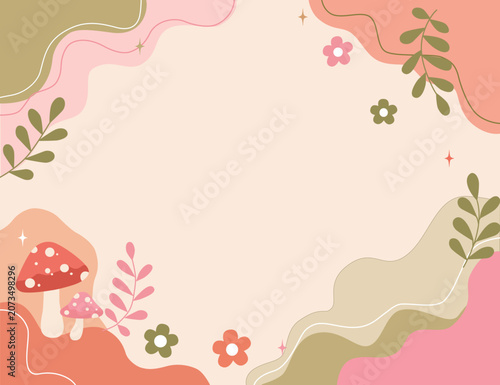 Minimalist Earth Tone Wellness Background with Delicate Botanical Illustration and Blank Space Vector Frame. Create a peaceful and grounded aesthetic with this minimalist Earth tone vector background.